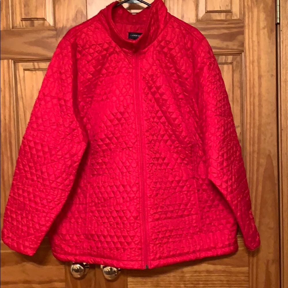 Red Lands’ End Packable Puffer Jacket Plus